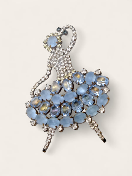 Dancing girl 1940s Czech crystal extra large brooch (vintage)