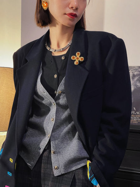 YSL Yves Saint Laurent orange crystals cross pin brooch (Vintage)