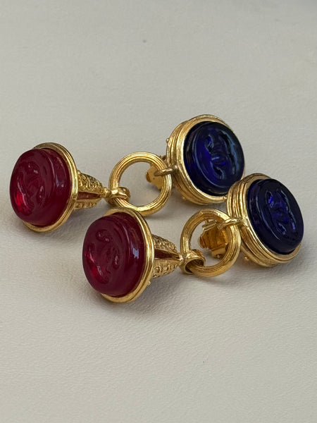 Chanel Drops Gripoix Glass Cherry Cobalt, circa 1993