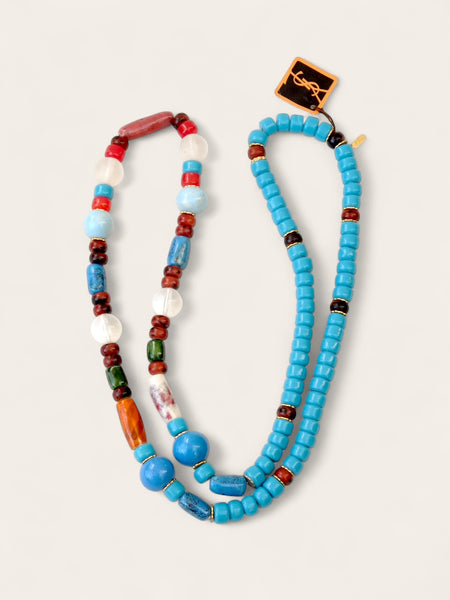 YSL multi-colour glass and hand-painted ceramic beads long necklace (vintage)