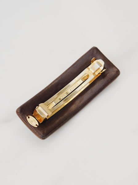 Chanel brown leather CC turnlock hairclip (vintage)