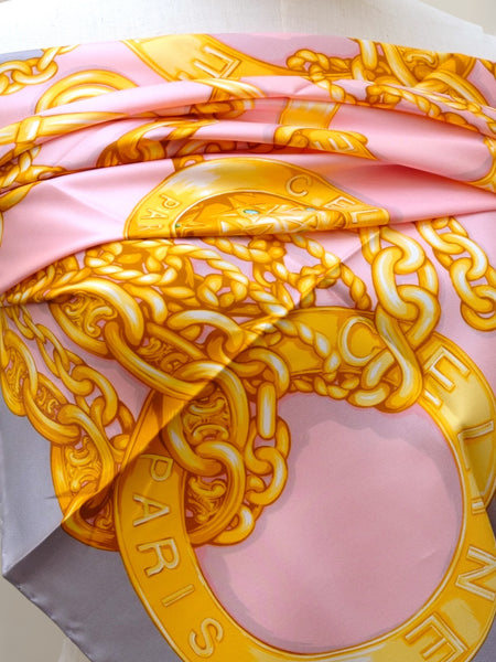 Celine iconic golden logo globe celestial stars silk scarf (vintage)