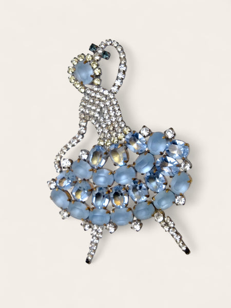 Dancing girl 1940s Czech crystal extra large brooch (vintage)