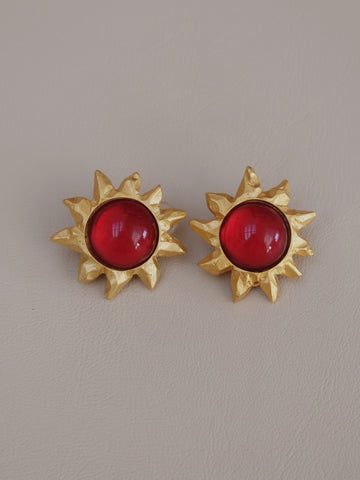 Edouard Rambaud Red glass SunBurst Earrings (Vintage)