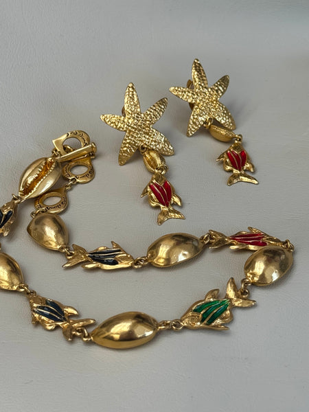 YSL Gold Plated Necklace with Fish