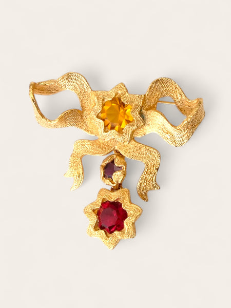 YSL Yves Saint Laurent golden raffia bow dangling brooch (Vintage)