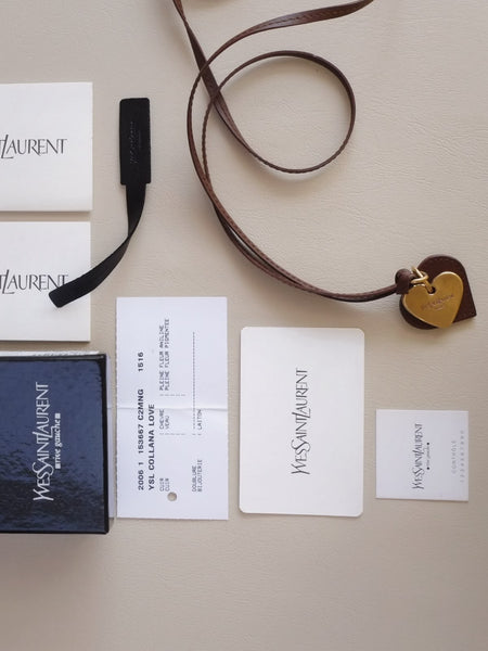 YSL brown heart pendant leather necklace
