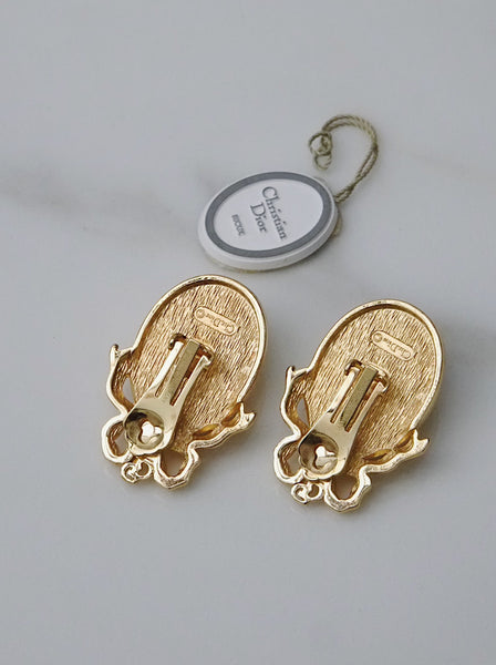 Chr Dior raffia bow imitation pearl earrings (vintage)