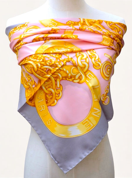 Celine iconic golden logo globe celestial stars silk scarf (vintage)