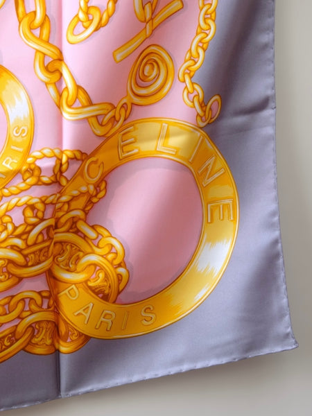 Celine iconic golden logo globe celestial stars silk scarf (vintage)