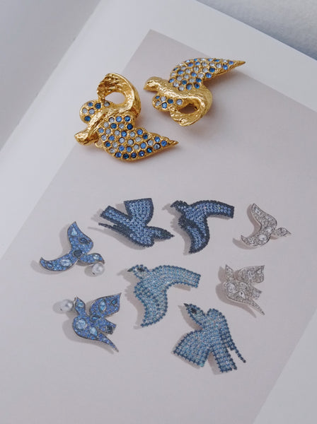 YSL Yves Saint Laurent dove earrings by Robert Goossens (Vintage)