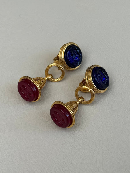 Chanel Drops Gripoix Glass Cherry Cobalt, circa 1993