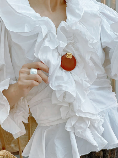 CHANEL dark orange irregular stone brooch (vintage)