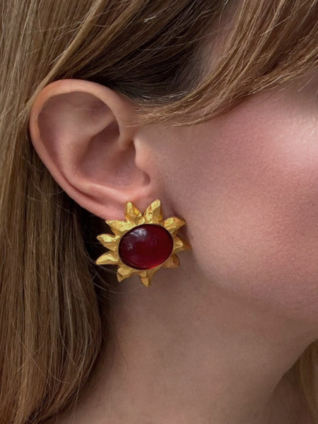 Edouard Rambaud Red glass SunBurst Earrings (Vintage)