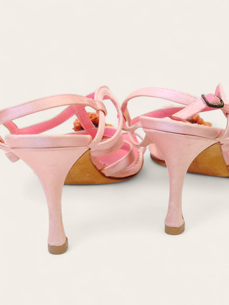 Manolo Blahnik daisies pink satin sandals (Vintage)