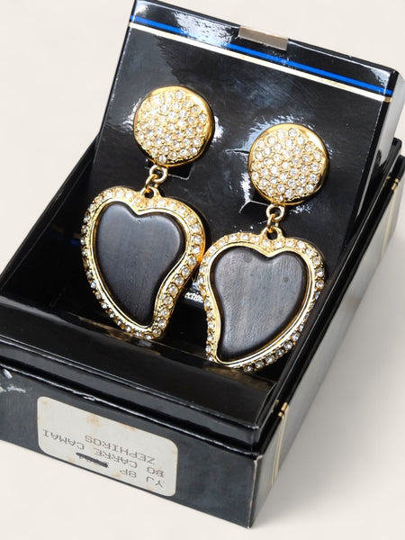 YSL wood heart earrings (vintage)