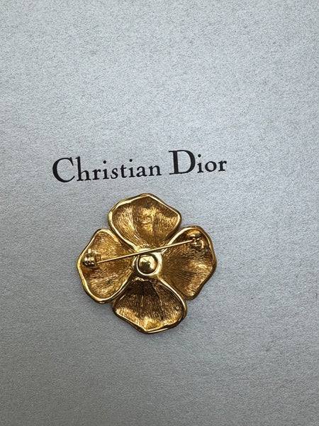 Christian Dior Red Enameled Flower Brooch (Vintage)