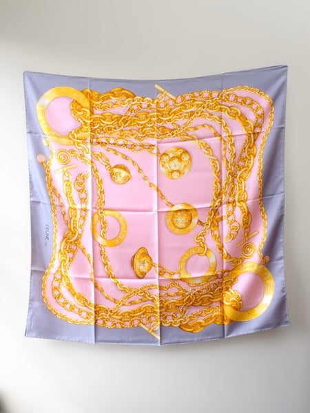 Celine iconic golden logo globe celestial stars silk scarf (vintage)
