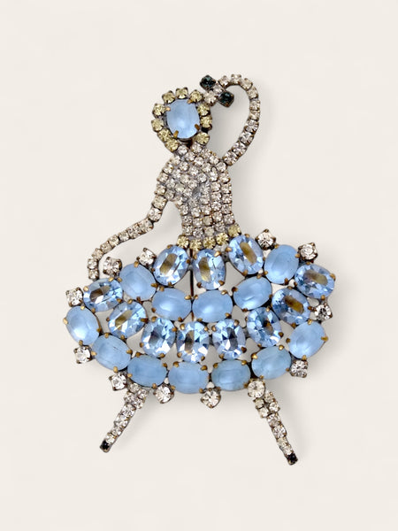 Dancing girl 1940s Czech crystal extra large brooch (vintage)