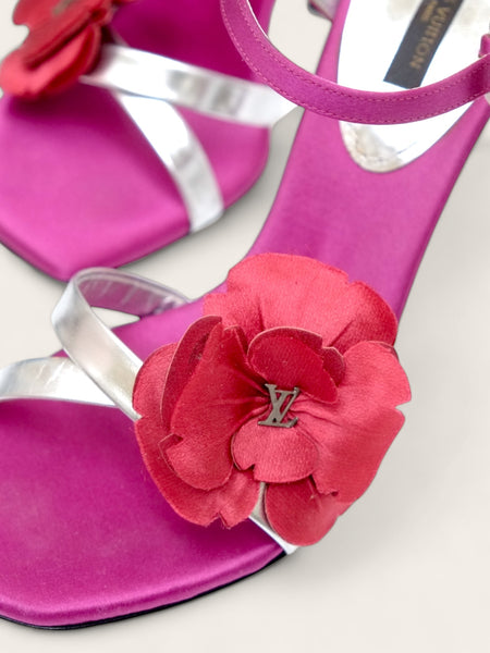 Louis Vuitton metallic silver and pink satin sandals (Vintage)