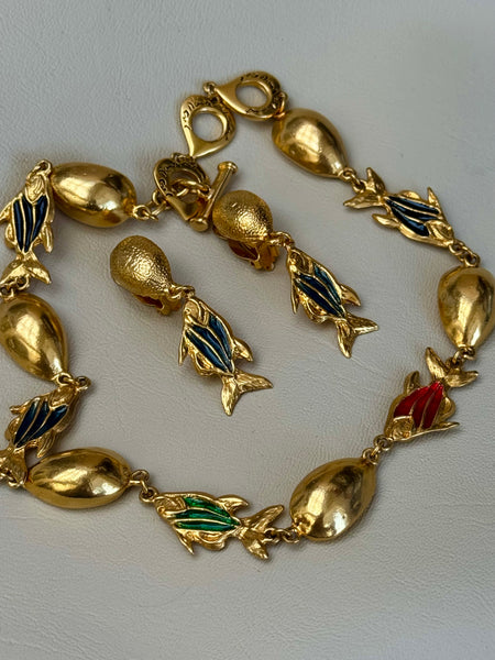 YSL Gold Plated Necklace with Fish