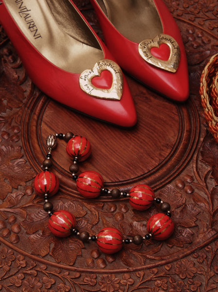 Red porcelain beads necklace (Vintage)