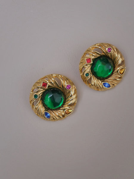 YSL Green Jelly Earrings with Colourful Crystals