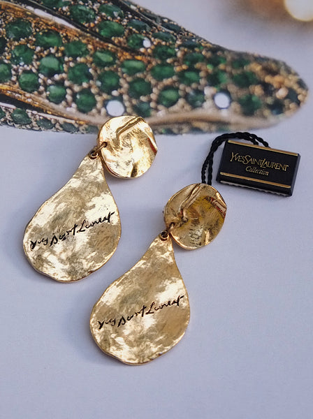Pre-loved Vintage YSL Yves Saint Laurent chunky golden earrings | on slowness