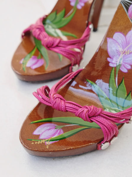 Dior by John Golliano handpained wood sandals (Vintage)