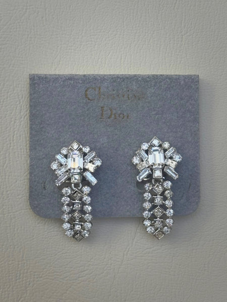 Christian Dior Sparkly Crystal Earrings (Vintage), Circa 1970s