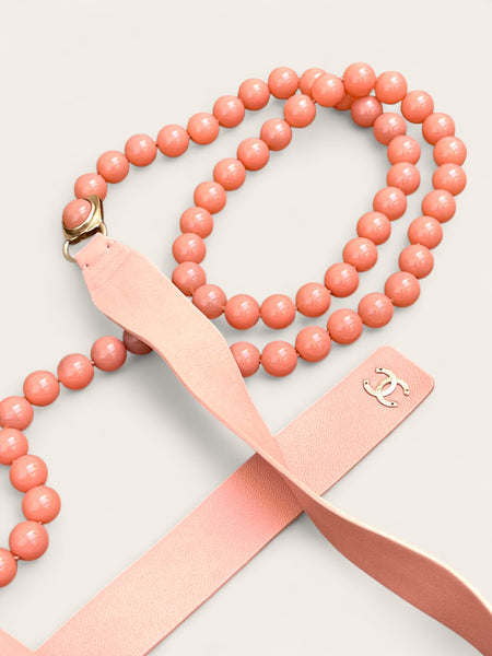 CHANEL 22A glass beads pink leather belt