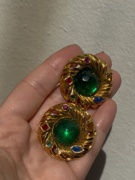 YSL Green Jelly Earrings with Colourful Crystals