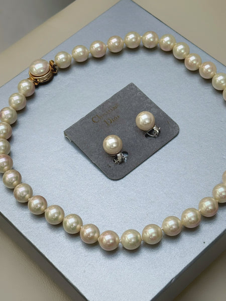 Christian Dior Imitation Pearls Necklace and Earrings Set (Vintage), Circa 1980s