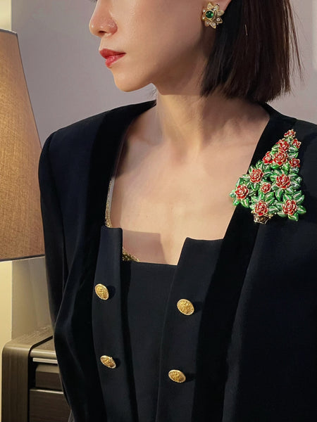 Cristobal XL enamel Christmas tree brooch (vintage) | on slowness