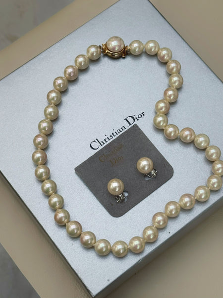 Christian Dior Imitation Pearls Necklace and Earrings Set (Vintage), Circa 1980s