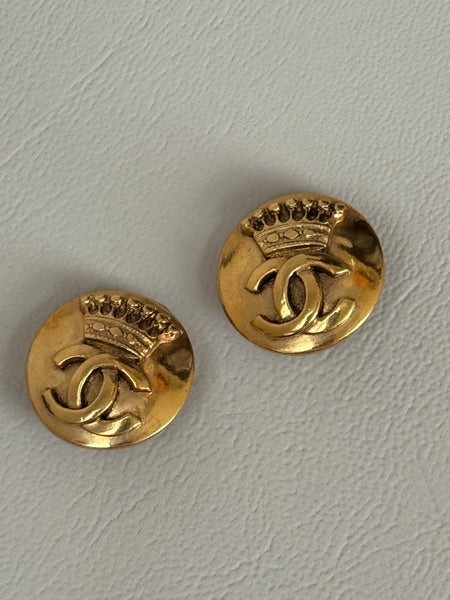 Chanel Gold Plated Crown Earrings