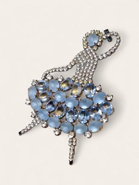 Dancing girl 1940s Czech crystal extra large brooch (vintage)