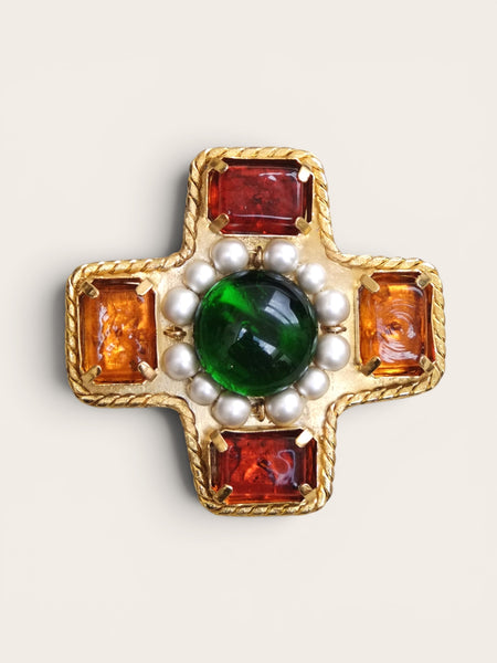CHANEL gripoix glass cross brooch (vintage)