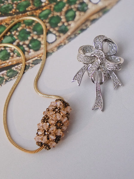 Chr Dior champagne beaded crystal cluster necklace (Vintage)