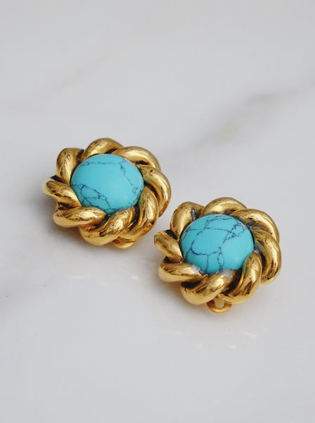Vintage CHANEL turquoise stone earrings | ON SLOWNESS