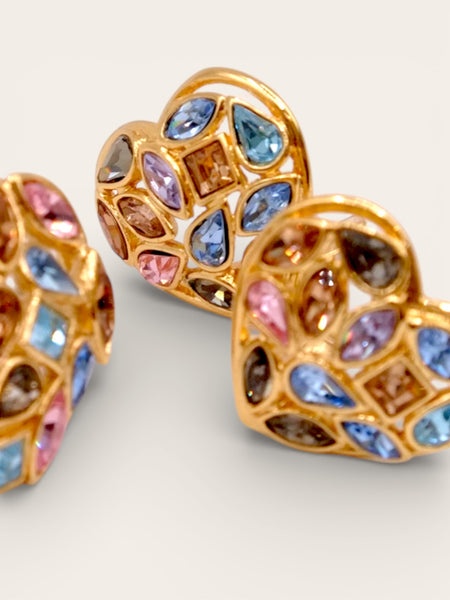 YSL Crystalized Aphrodite hearts earrings and brooch (vintage)
