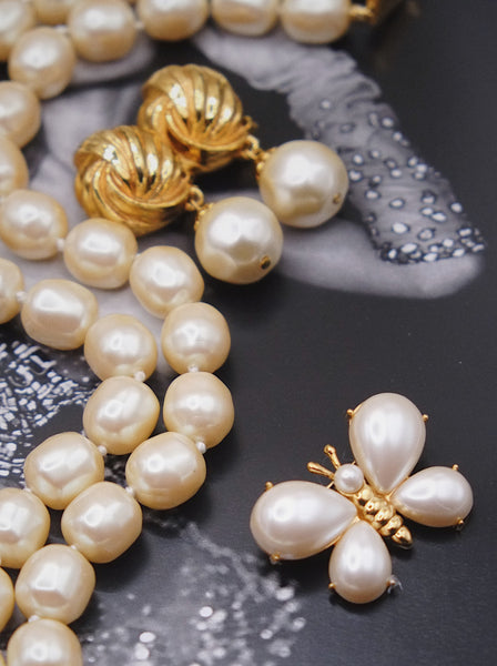 Vintage Marvella faux pearls butterfly brooch | on slowness