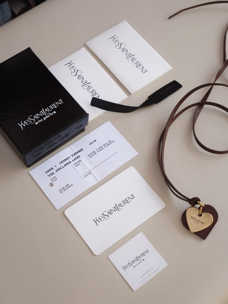 YSL brown heart pendant leather necklace