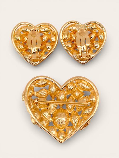 YSL Crystalized Aphrodite hearts earrings and brooch (vintage)