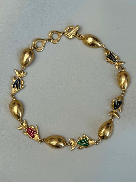 YSL Gold Plated Necklace with Fish