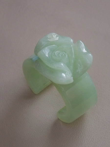 CHANEL faux jade camellia flower bangle (vintage)