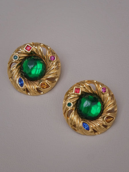 YSL Green Jelly Earrings with Colourful Crystals