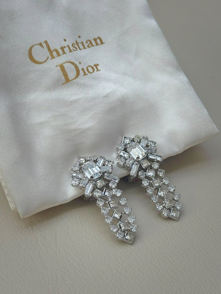 Christian Dior Sparkly Crystal Earrings (Vintage), Circa 1970s