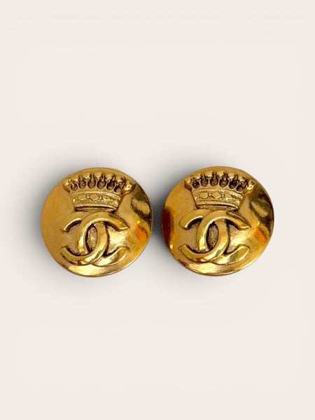 Chanel Gold Plated Crown Earrings