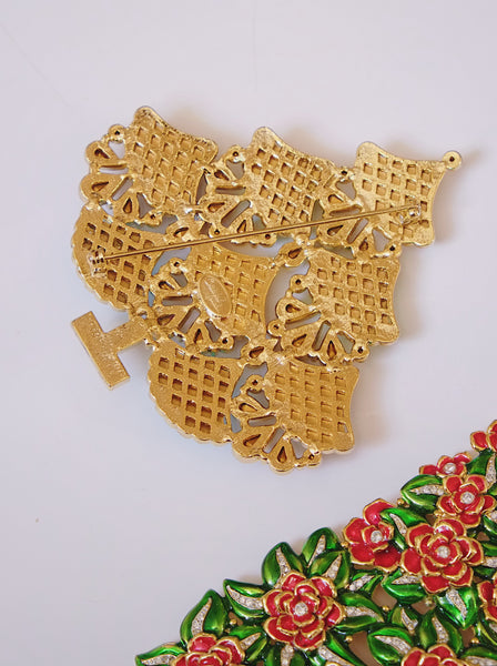 Cristobal London XL multicolour glass and crystals Christmas tree brooch (vintage) | on slowness